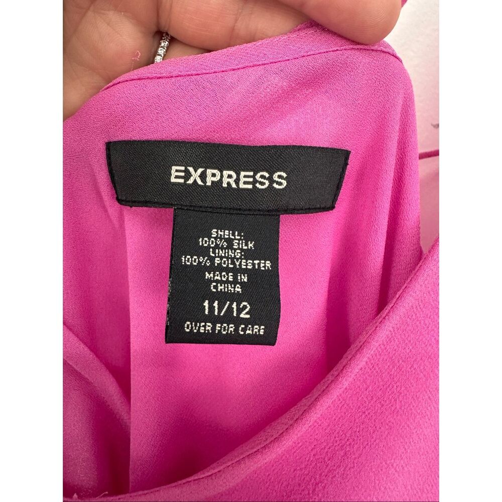 Express Women’s Vintage Y2K Pink Silk One Shoulder Slip Asymmetrical Hem Paisley - Picture 3 of 12